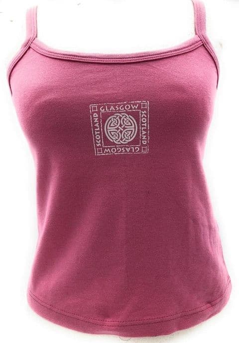 Women's Pink Stretchable Vest Top - 100% Cotton - Glasgow & Scotland Design - Ladies Scottish Gift
