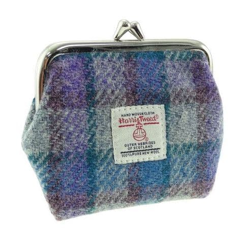 Women's Unique Handmade Harris Tweed Coin Clasp Purse in Blue/Purple & Grey Check LB2035-COL 98