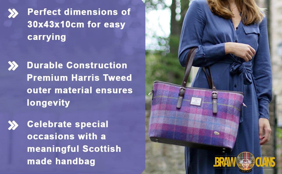 Women s Unique Harris Tweed Tote Handbag in Blue & Turquoise Check ...