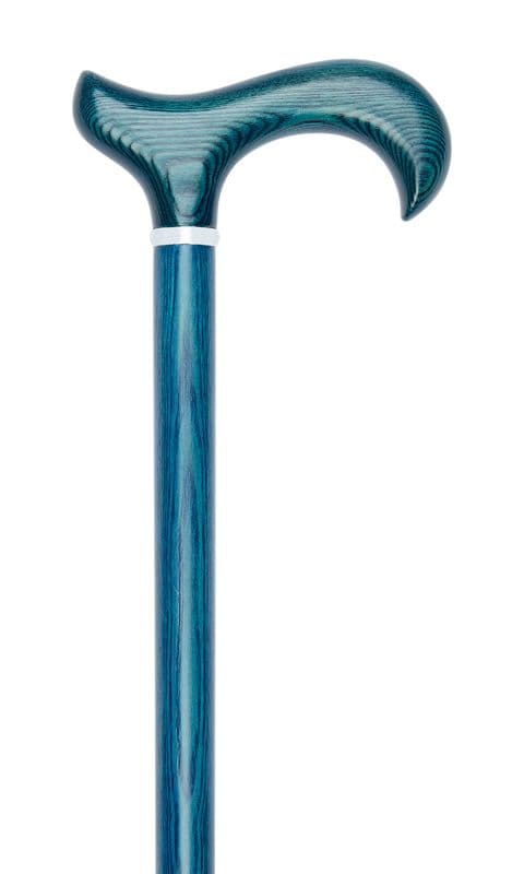 Wooden Derby Handle Stick, Blue, Red, Purple, Brown Ash, 96.5cm, Silver Collar, 90kg Limit