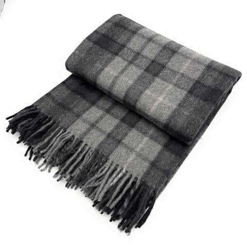 Wool/Blend comfort Tartan Blankets for beds, Sofa throws - large 74x62"- BUCHANAN GREY Tartan