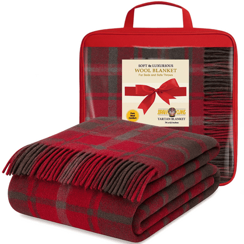 Wool Blend comfort Tartan Blankets for beds, Sofa throws - large 74x62"- Dark Maple