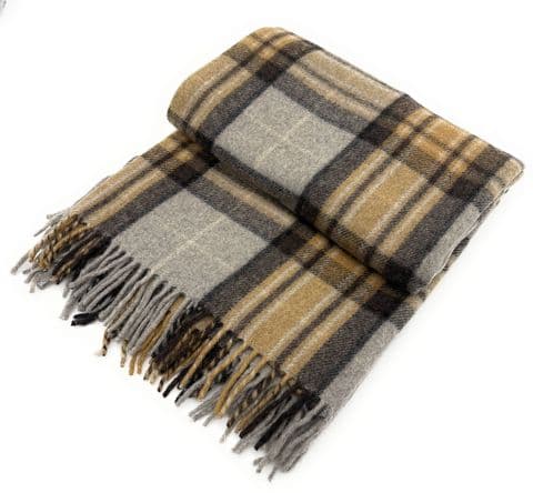 Wool Blend comfort Tartan Blankets for beds, Sofa throws - large 74x62"- Mackellar Natural