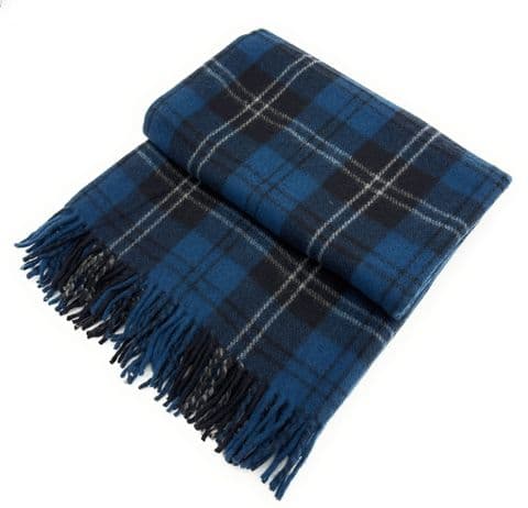 Wool/Blend comfort Tartan Blankets for beds, Sofa throws - large 74x62"- RAMSAY BLUE Tartan