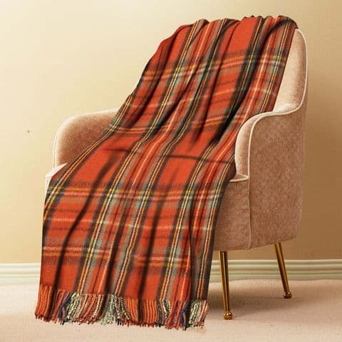 Wool Blend comfort Tartan Blankets for beds, Sofa throws - large 74x62"- Royal Stewart Antique