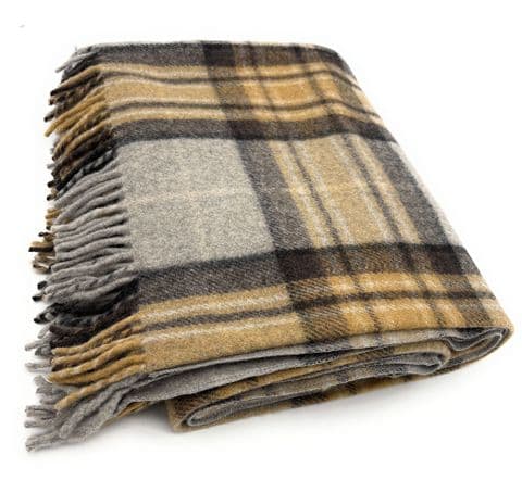 Wool/Blend comfort Tartan Blankets for beds, Sofa throws - large 74x62"- STEWART NATURAL DRES Tartan