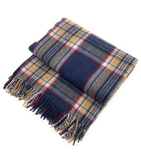 Wool/Blend comfort Tartan Blankets for beds, Sofa throws - large 74x62"-STEWART NAVY Tartan