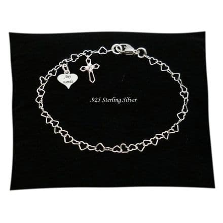 925 Sterling Silver Bracelet with Cross and Engraving on Heart
