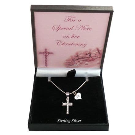 925 Sterling Silver Cross Necklace, Gift for a Girl's Christening. Engraving