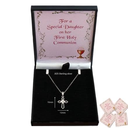 925 Sterling Silver Cross Necklace, Gift for a Girl's First Holy Communion, Cubic Zirconia Crystals
