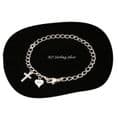 925 Sterling Silver Engraved  Heart Tag  Bracelet with Cross Charm | Heavens Blessings