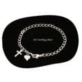 925 Sterling Silver Engraved  Heart Tag  Bracelet with Cross Charm | Heavens Blessings
