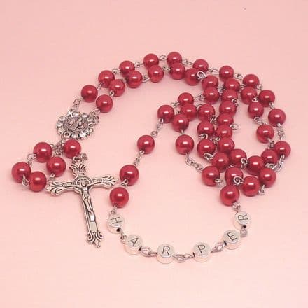 Any Name, Red Pearl Rosary with a Sparkling St. Benedict Centrepiece