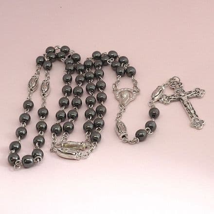 Boy's Rosary Beads in Black, Grey, Hematite, First Holy Communion