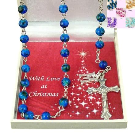 Colourful Rosaries with Initial Charm in Christmas Gift Box