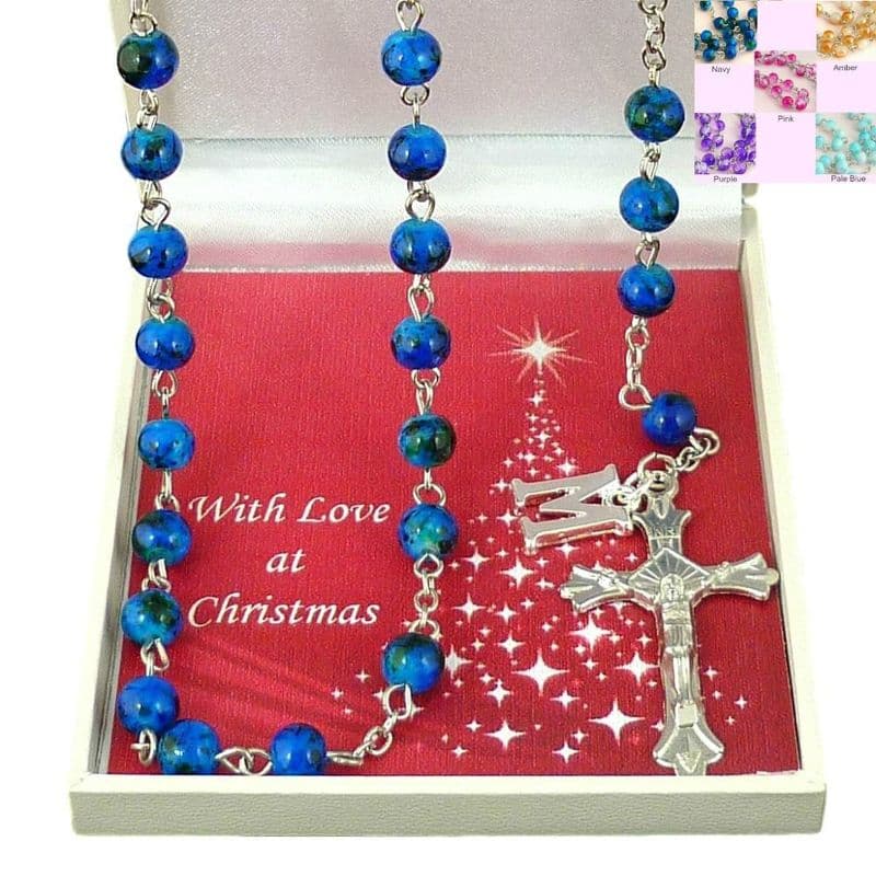Colourful Rosaries with Letter Charm in Christmas Gift Box | Heavens Blessings