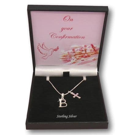 Confirmation Gift, 925 Sterling Silver Cross Necklace with Letter Pendant for Girls