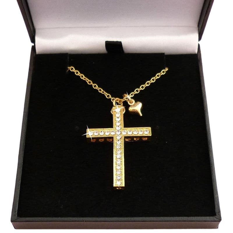 Cross and Heart Necklace with Crystal Rhinestones for Girls or Women 18k Gold Plated | Heavens Blessings