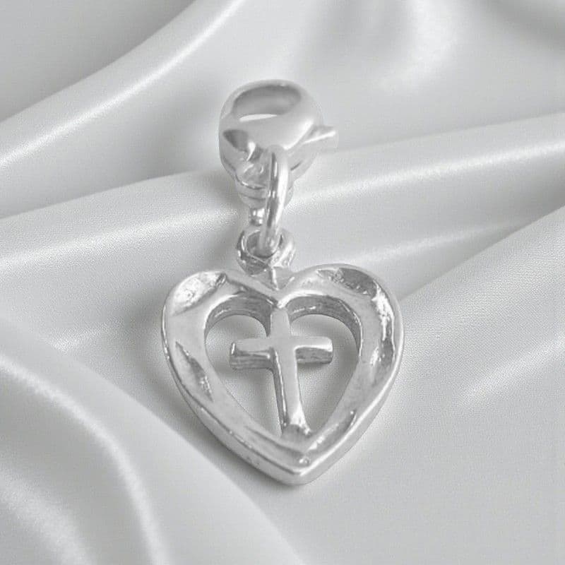Catholic Cross in Heart Charm on Lobster Clasp | Heaven's Blessings