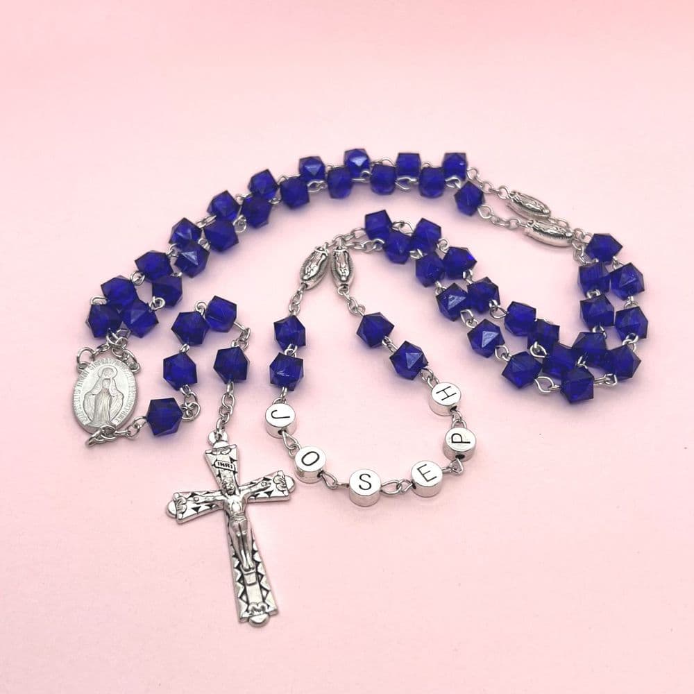 Dark Blue Rosary Beads, Personalised with Any Name, Mary