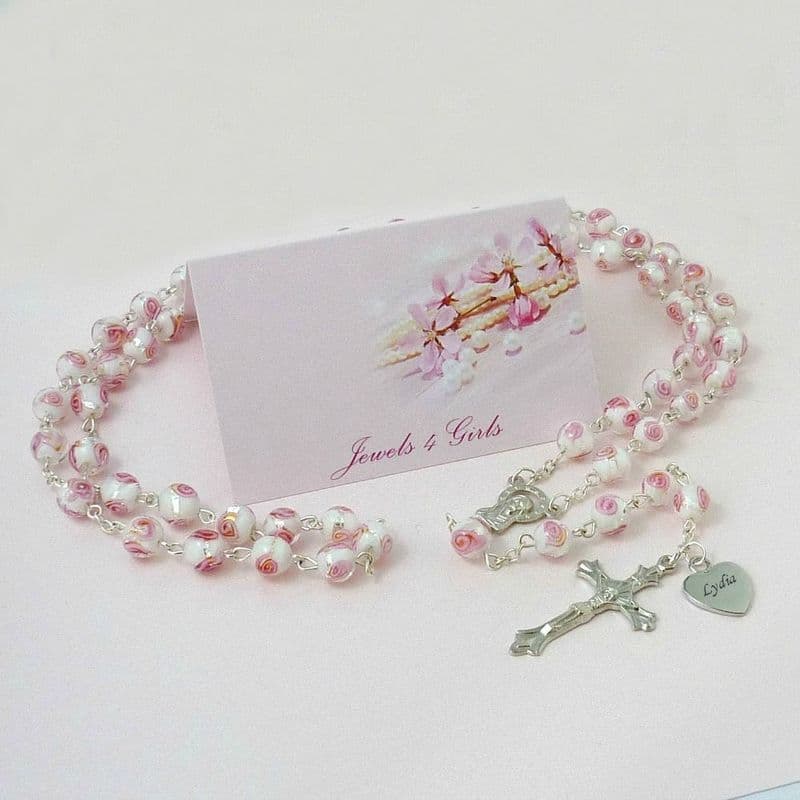 Engraved Rosary with Beautiful Lampwork Beads | Heaven's Blessings