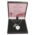 Engraved Silver Heart and Cross Christening Day Gift Necklace for a Girl | Heavens Blessings
