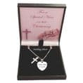 Engraved Silver Heart and Cross Christening Day Gift Necklace for a Girl | Heavens Blessings