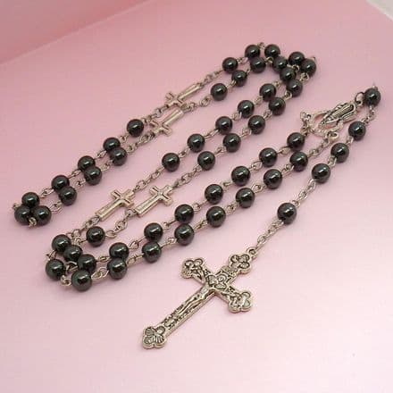First Holy Communion, Boys 6mm Rosary Beads in Black, Grey, Hematite
