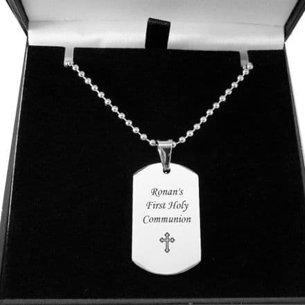 First Holy Communion Dogtag Necklace for a Boy, Free Engraving