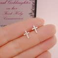 First Holy Communion Gift, .925 Sterling Silver and CZ Crystal Cross Stud Earrings | Heavens Blessings