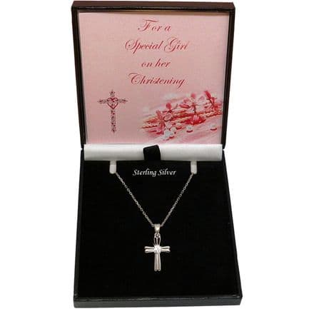 Gift for a Girl's Christening. 925 Sterling Silver Cross Necklace with Cubic Zirconia