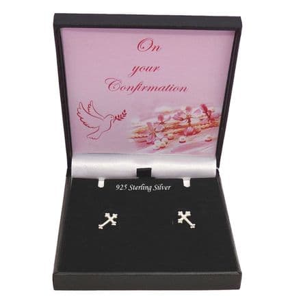 Gift for Girls Baptism or Confirmation, 925 Sterling Silver Cross Earrings, Studs