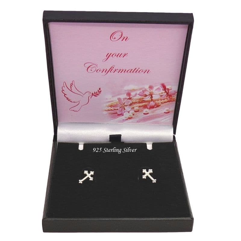 Gift for Girls Baptism or Confirmation, 925 Sterling Silver Cross Earrings, Studs | Heavens Blessings