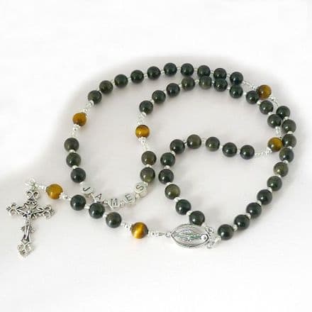 Golden Black Obsidian Rosary Beads with Name
