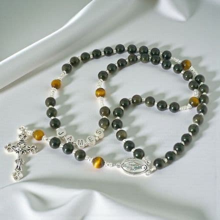 Golden Black Obsidian Rosary Beads with Name