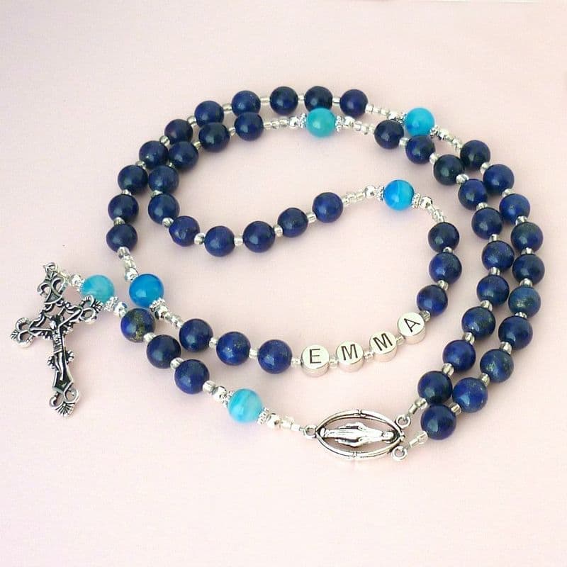 Lapis Lazuli Rosary Beads with Name | Heavens Blessings