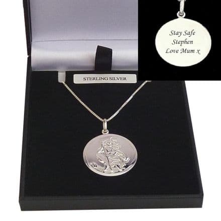 Large Saint Christopher Necklace, Personalised, .925 Stg Silver