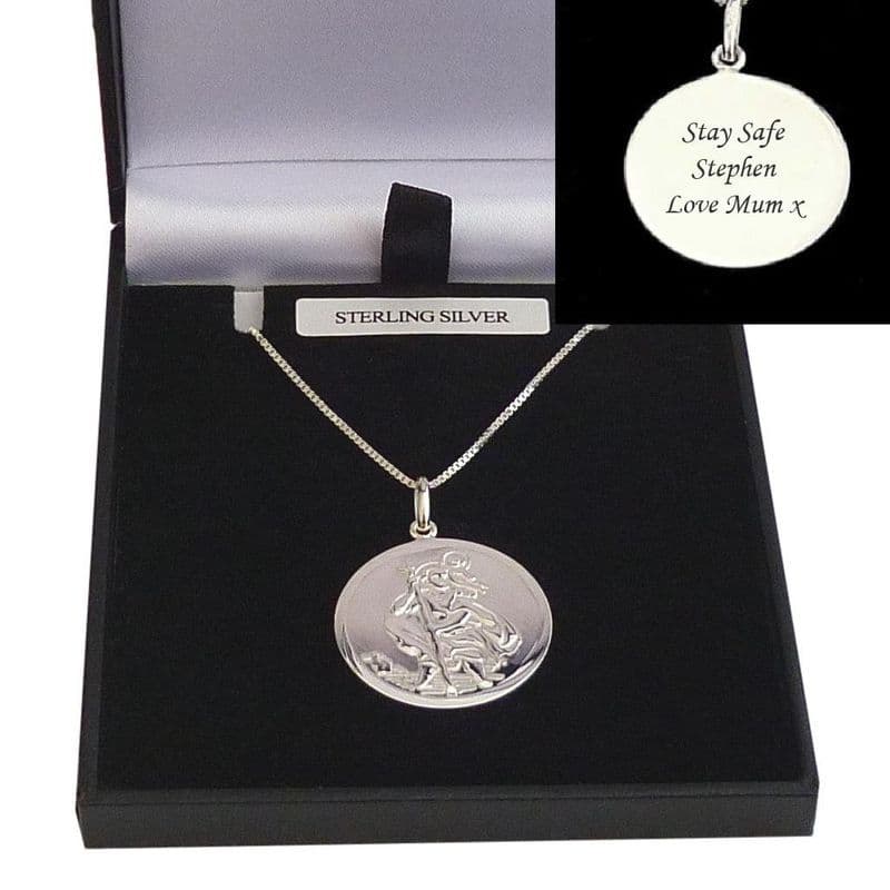 Large Saint Christopher Necklace, Personalised, .925 Stg Silver | Heavens Blessings