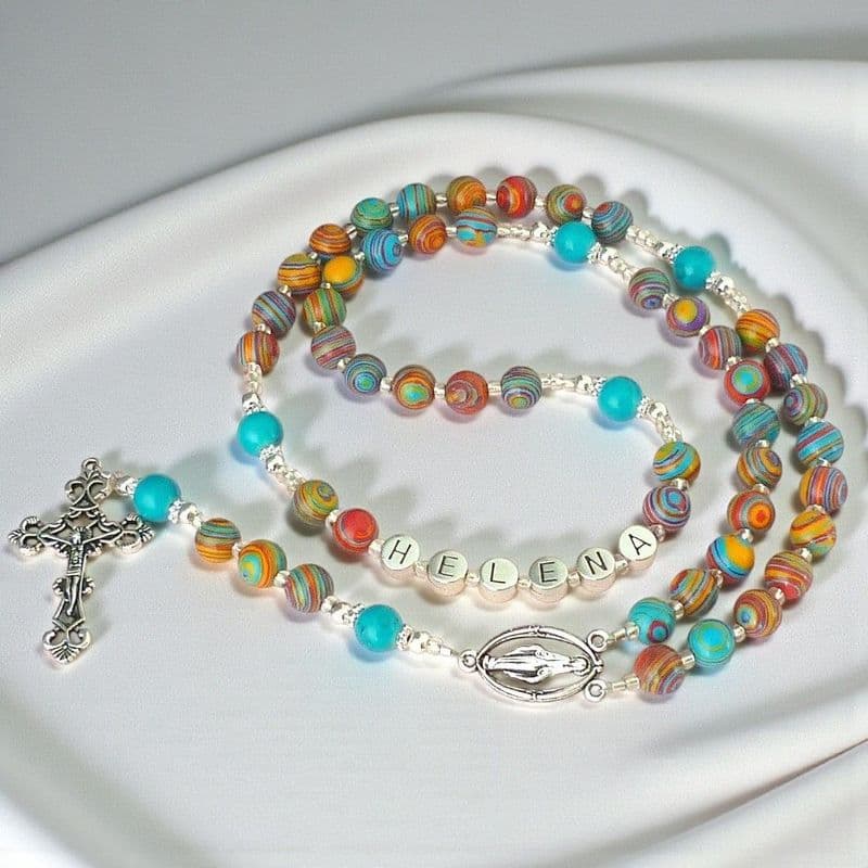 Malachite Rosary Beads with Name | Heavens Blessings