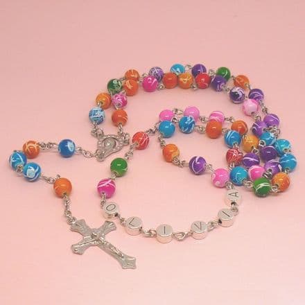 Multi Coloured Name Rosary with Virgin Mary Centrepiece, Personalised