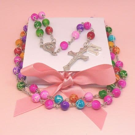 Multi Coloured Rosary Beads with Letter Charm