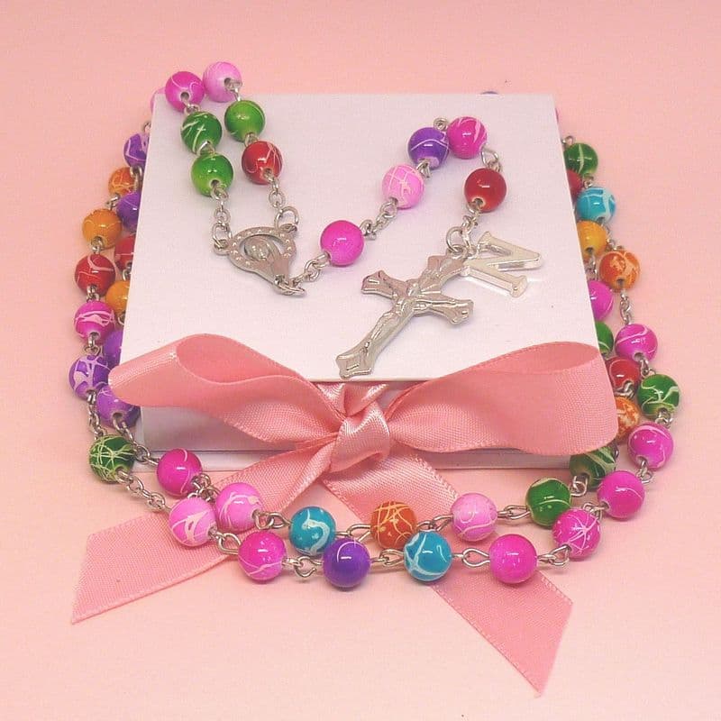 Multi Coloured Rosary Beads with Letter Charm | Heavens Blessings