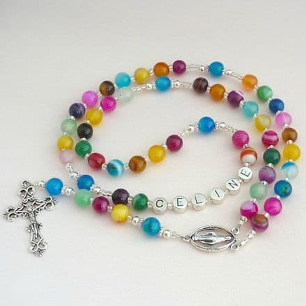 Multicoloured Agate Rosary Beads with Name