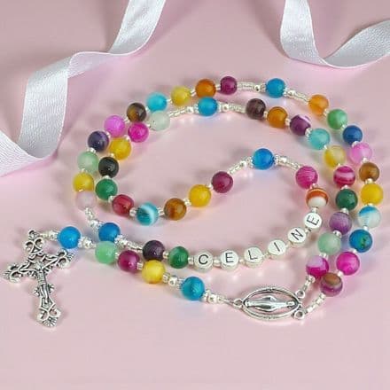 Multicoloured Agate Rosary Beads with Name
