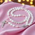 Name Rosary for Girls in White Jade and Pink Pearl | Heavens Blessings
