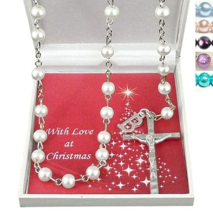Pearl Rosaries with Letter Charm in Christmas Gift Box