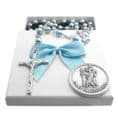 Pearl Rosary Beads Gift Set for Boys or Girls with St Christopher Pocket Token | Heavens Blessings