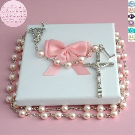 Pearl Rosary Beads with Letter Charm