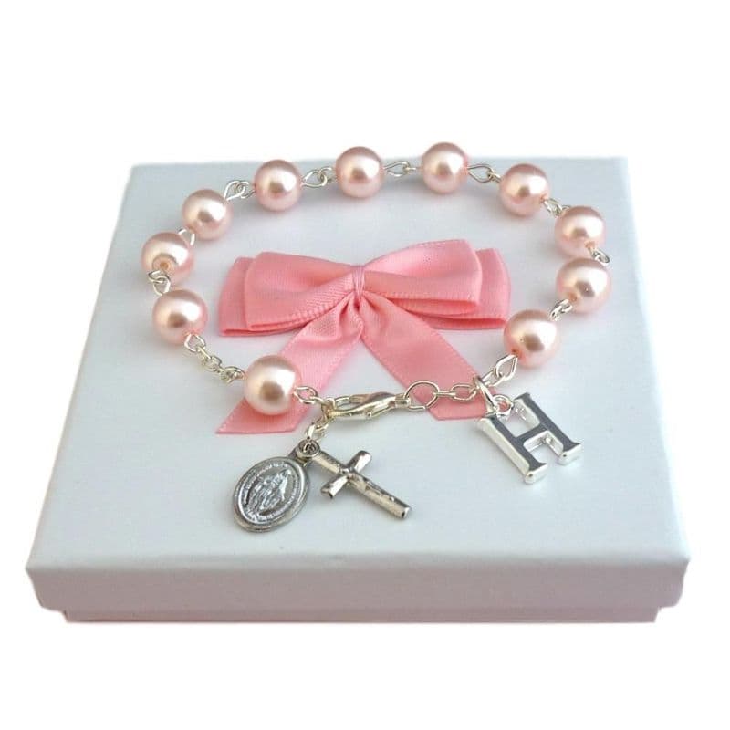 Pearl Rosary Bracelet with Letter Charm | Heavens Blessings