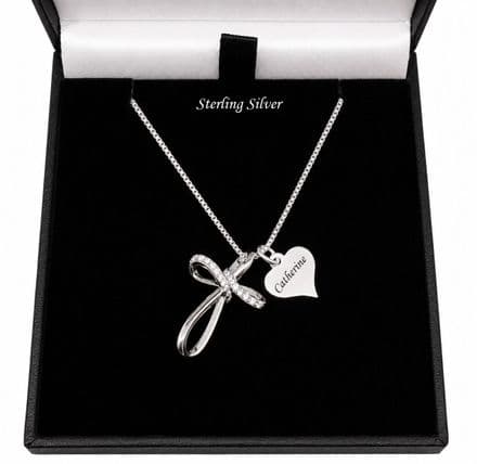 Personalised .925 Sterling Silver Cross Necklace with Crystals, Any Name Engraved, First Communion